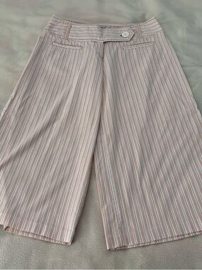 No Boundaries White With Coral and Brown Pinstripe Wide-Leg Capris